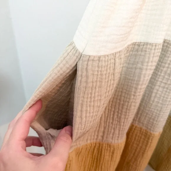 Entro Gauze Colorblock Tiered Mini Dress L Pockets Boho - Picture 5 of 9